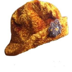 Nordstrom Embellished Bucket Hat Copper Orange Jeweled Pin Worn Once